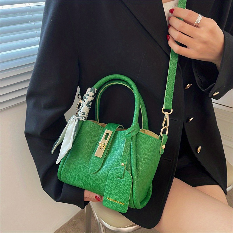 2Pcs Solid Color Bucket Bag Set, Small Scarf Decor Crossbody Bag, Fashion Handbags With Inner Pouch