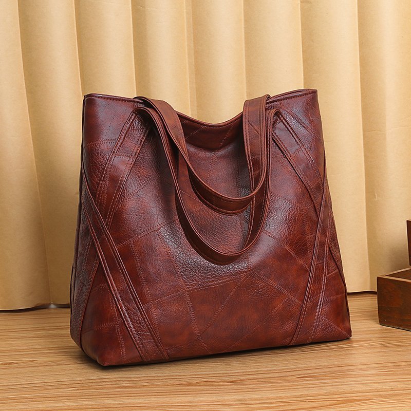 Retro Faux Leather Shoulder Bag, Women's Trendy Large Handbag Casual Tote Bag With Zipper