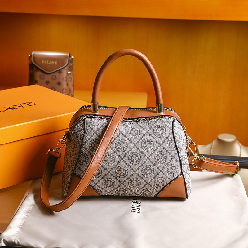 Women's Printed Top Handle Purse, Fashion Zipper Crossbody Bag With Removable Strap, Shoulder Bag For Work