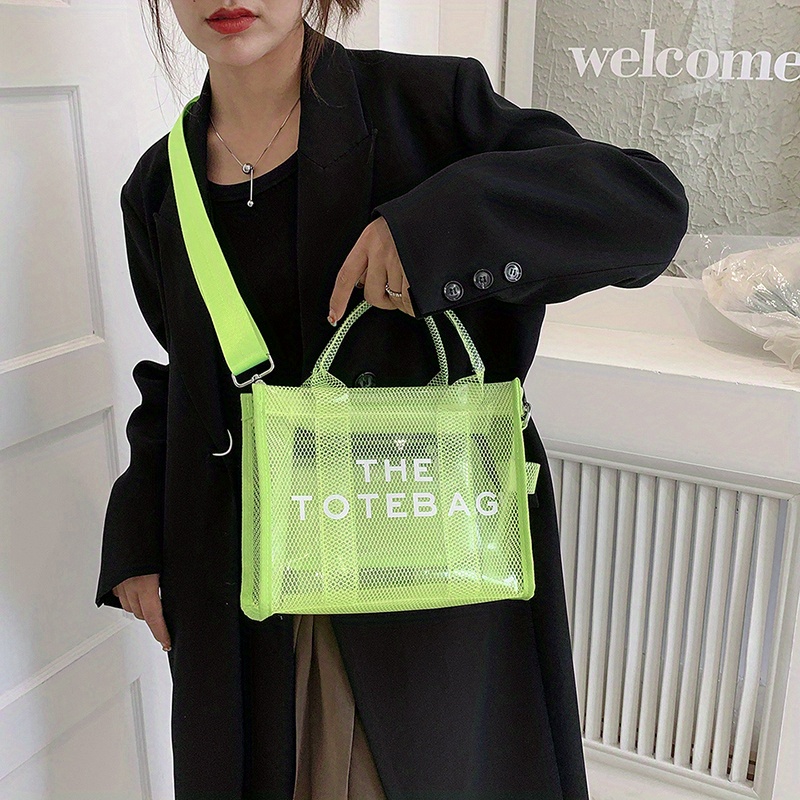 Clear Mesh Tote Bag For Women, Large Capacity Shoulder Bag, Waterproof PVC Beach Bag With Inner Pouch