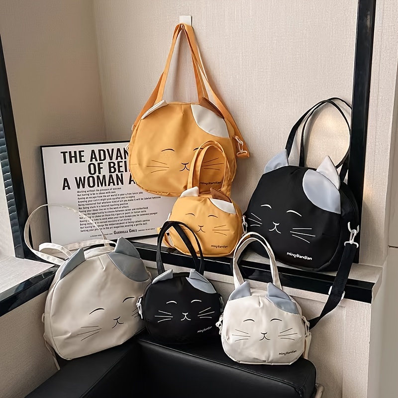 Cute Cat Shaped Shoulder Bag, Kawaii Cartoon Handbag, Trendy Large Capacity Crossbody Bag