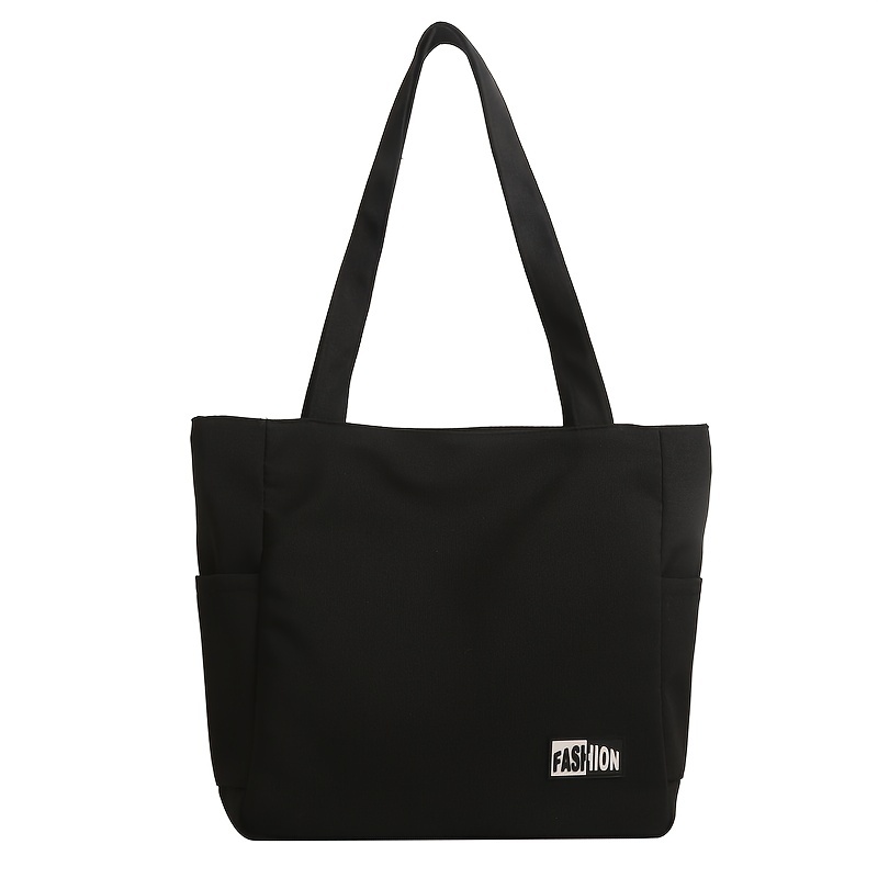 Letter Graphic Canvas Tote Bag, Large Capacity Shoulder Bag, Casual Handbag For School & Work