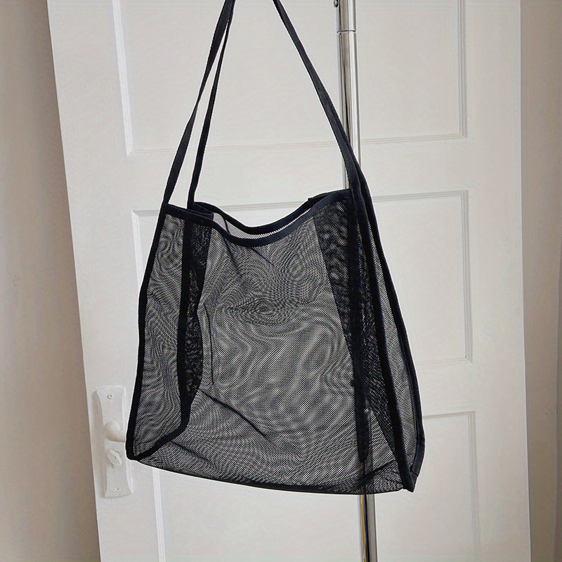 Large Capacity Mesh Beach Bag, Foldable Travel Storage Bag, Portable Shoulder Bag With Inner Pouch