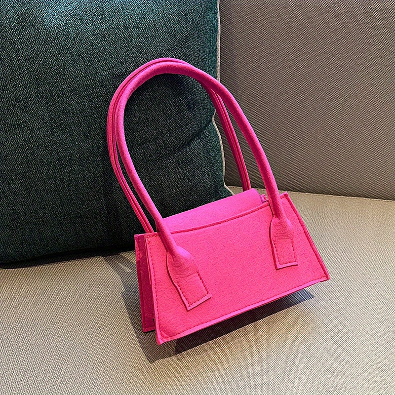 Solid Color Felt Handbag, Fashion Underarm Purse, Women's Double Strap Shoulder Bag