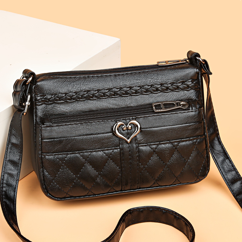 Mini Quilted Crossbody Bag, Heart Decor Shoulder Bag, Women's PU Leather Multi Pocket Purse (7.87*5.11*3.93) Inch