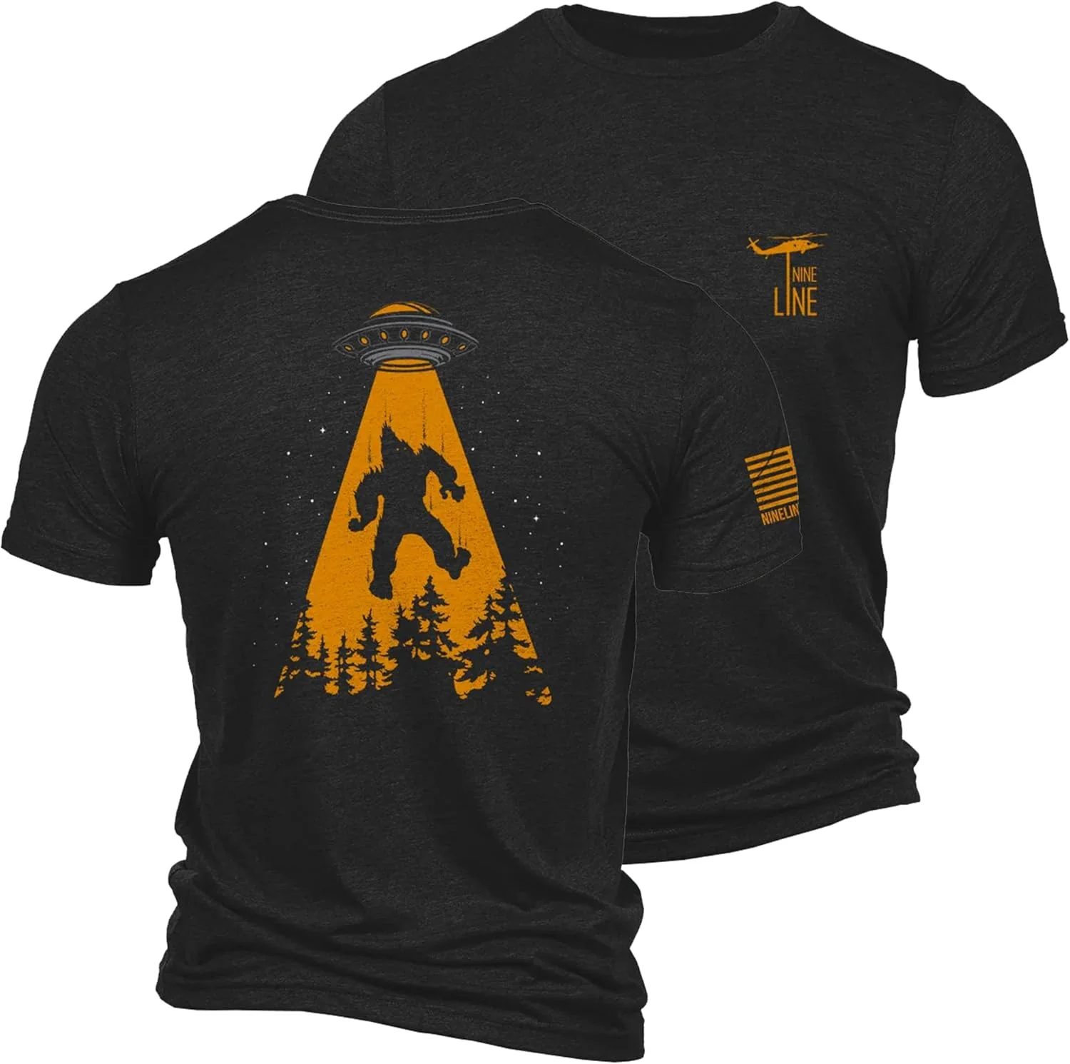 Nine Line UFO Squatch Triblend T-Shirt - Unisex Patriotic Shirt - Dropline Logo and American Flag on Sleeve