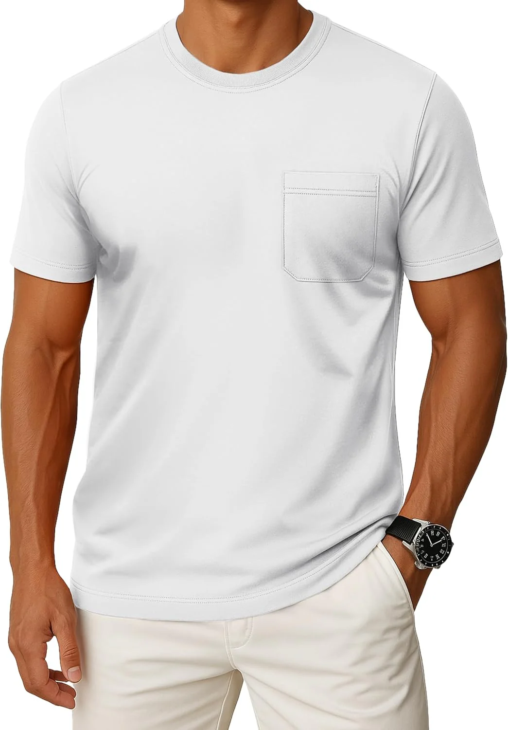 MAGCOMSEN Mens Pocket T Shirts Cooling UPF 50+ Summer Tee Shirt Short Sleeve Crewneck Tee Cotton Lightweight Casual T-Shirt