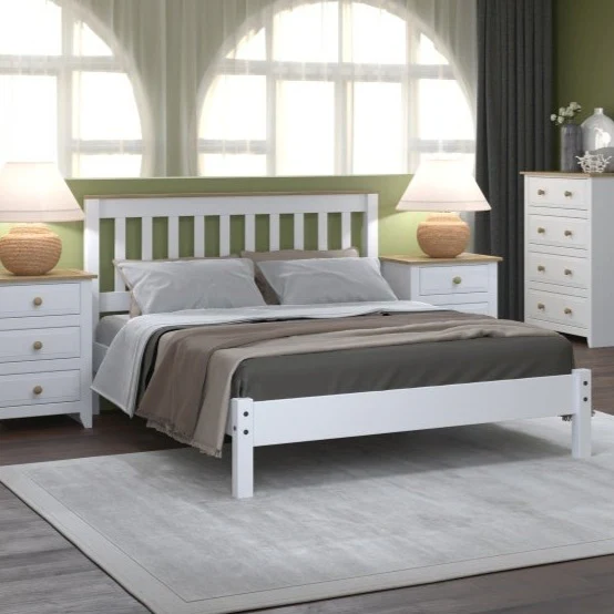 Capri Solid Pine & White Painted 4ft 6in Double Slatted Low End Bedstead