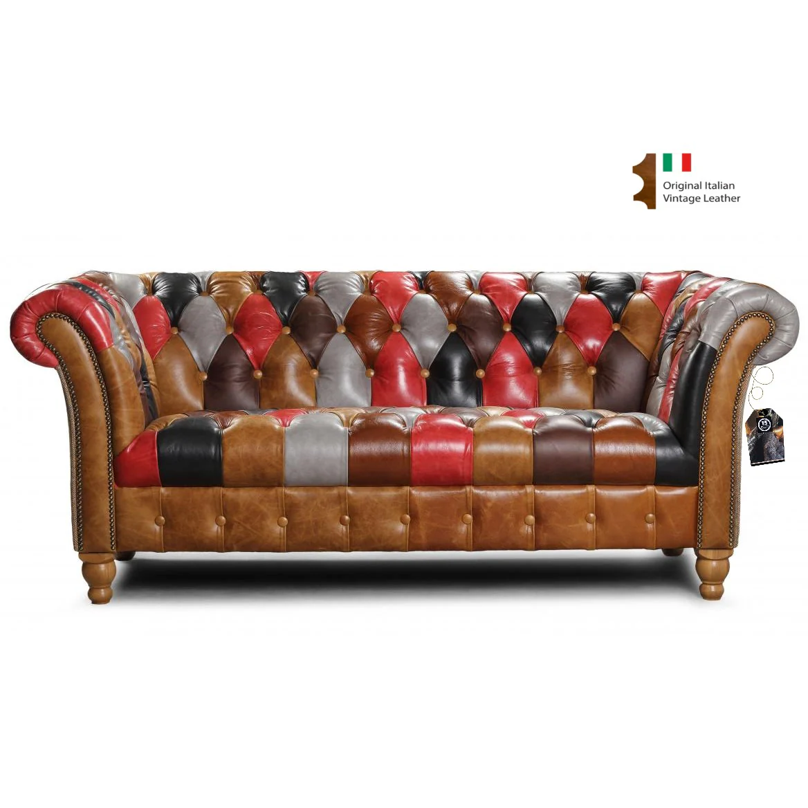 Alderley Vintage Leather & Harris Tweed Patchwork Chesterfield Sofa