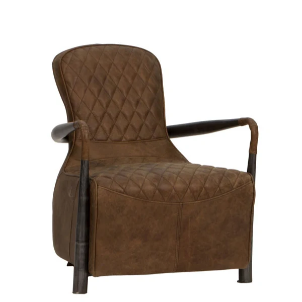 Diamond Quilted Liberty Snug Chair - Gunmetal Frame & Brown Aniline Leather Cover