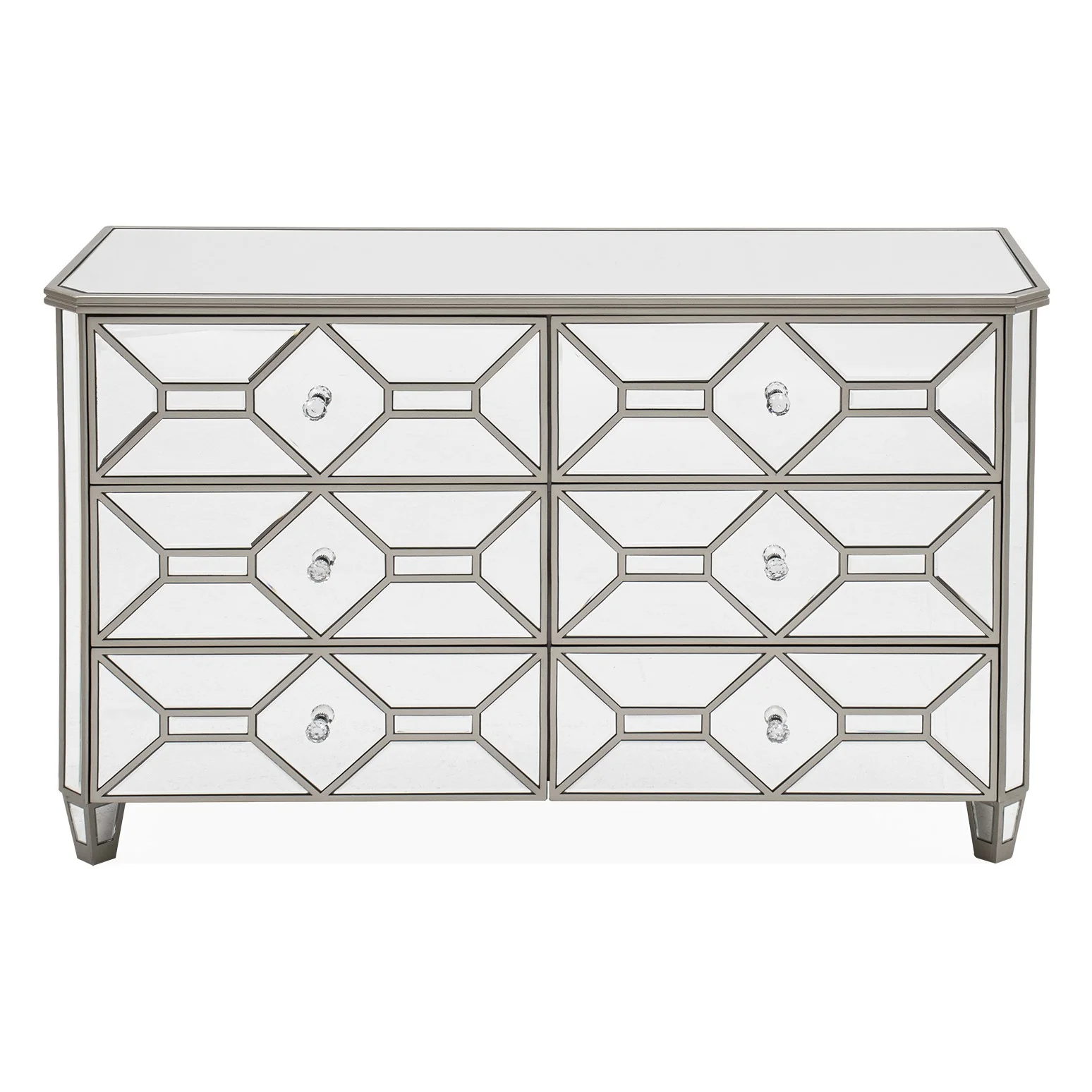 Geometric Mirrored 6 Drawer Dressing Chest - Out Of Stock ETA 9/11/2023