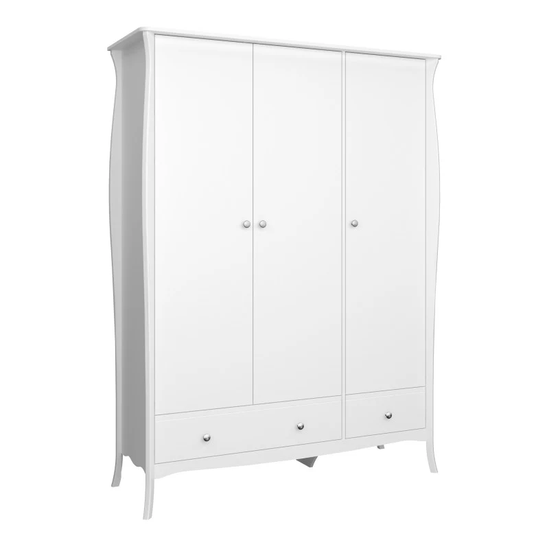 Baroque 3 Door 2 Drawer Wardrobe - White Painted Finish