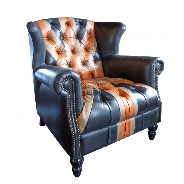 Union Jack Vintage Leather Buttoned Chesterfield Armchair
