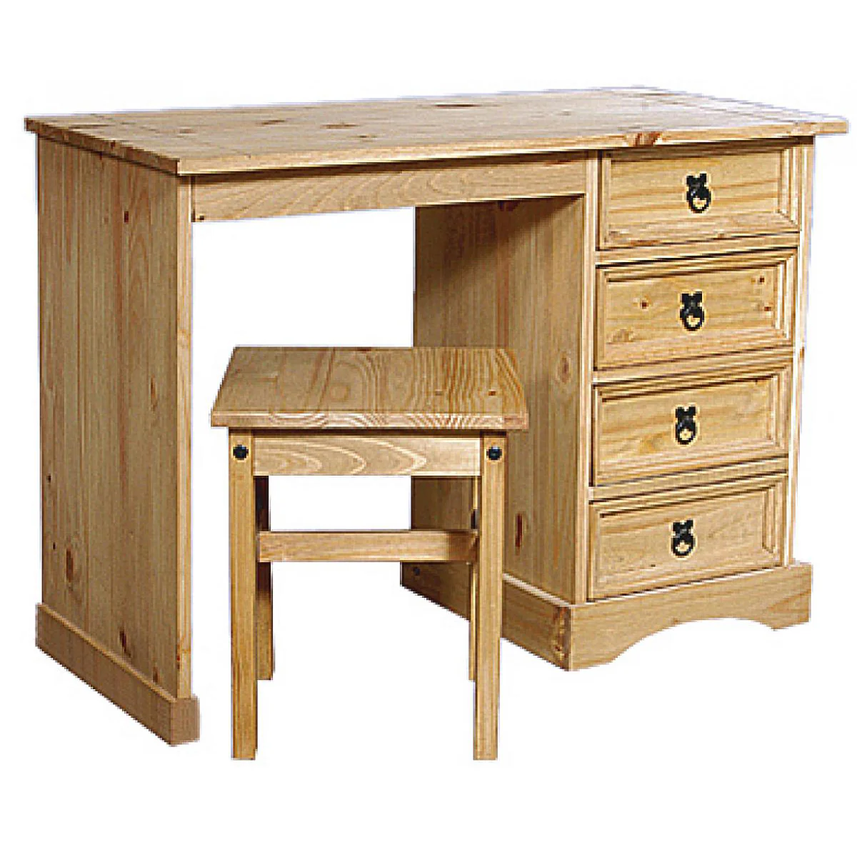 Corona 4 Drawer Dressing Table & Stool Set  - Distressed Waxed Pine