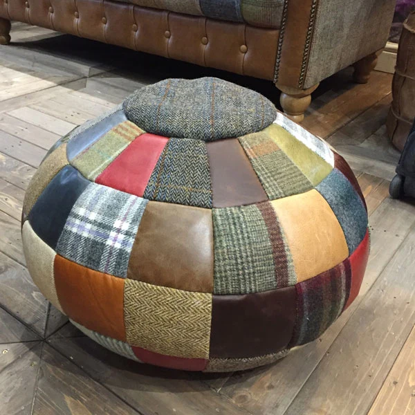 Patchwork Leather, Mixed Wool & Harris Tweed Ball Bean Bag