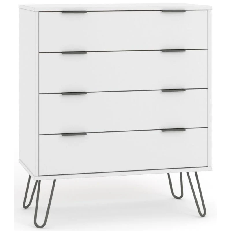 Augusta White 4 Drawer Chest with Hairpin Legs