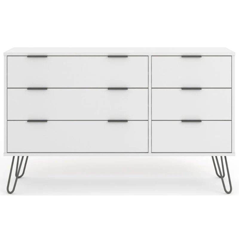 Augusta White 3+3 Drawer Wide Chest with Hairpin Legs