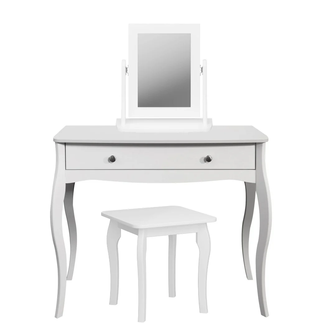 Baroque 1 Drawer Dressing Table Set - White Painted Finish