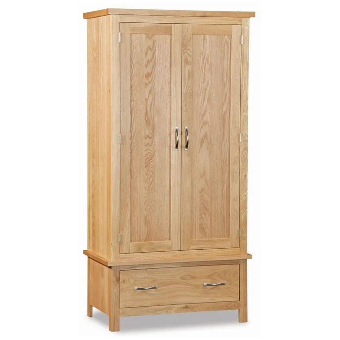 Bevel Natural Solid Oak 2 Door 1 Drawer Wardrobe