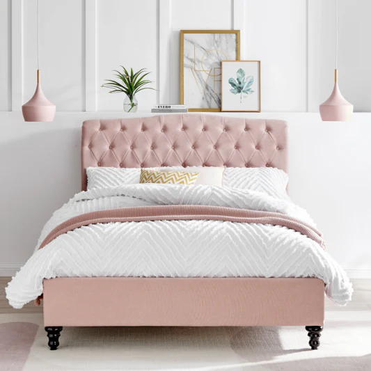 Rosa Fabric 4'6 Double Bed - Pink