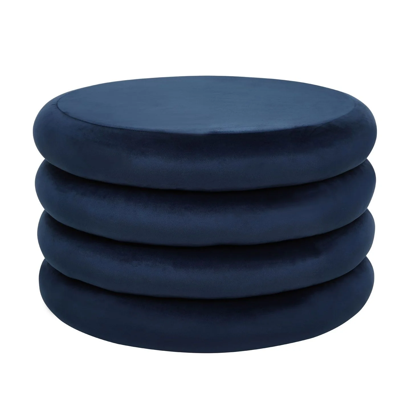Ford Round Midnight Blue Velvet Ottoman Stool