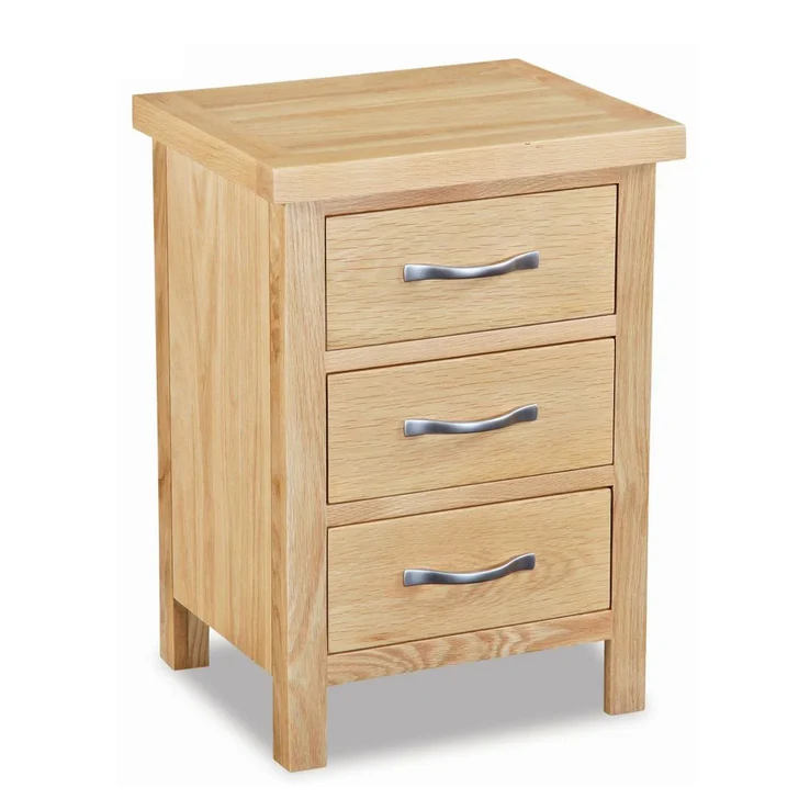 Bevel Natural Solid Oak 3 Drawer Bedside Cabinet