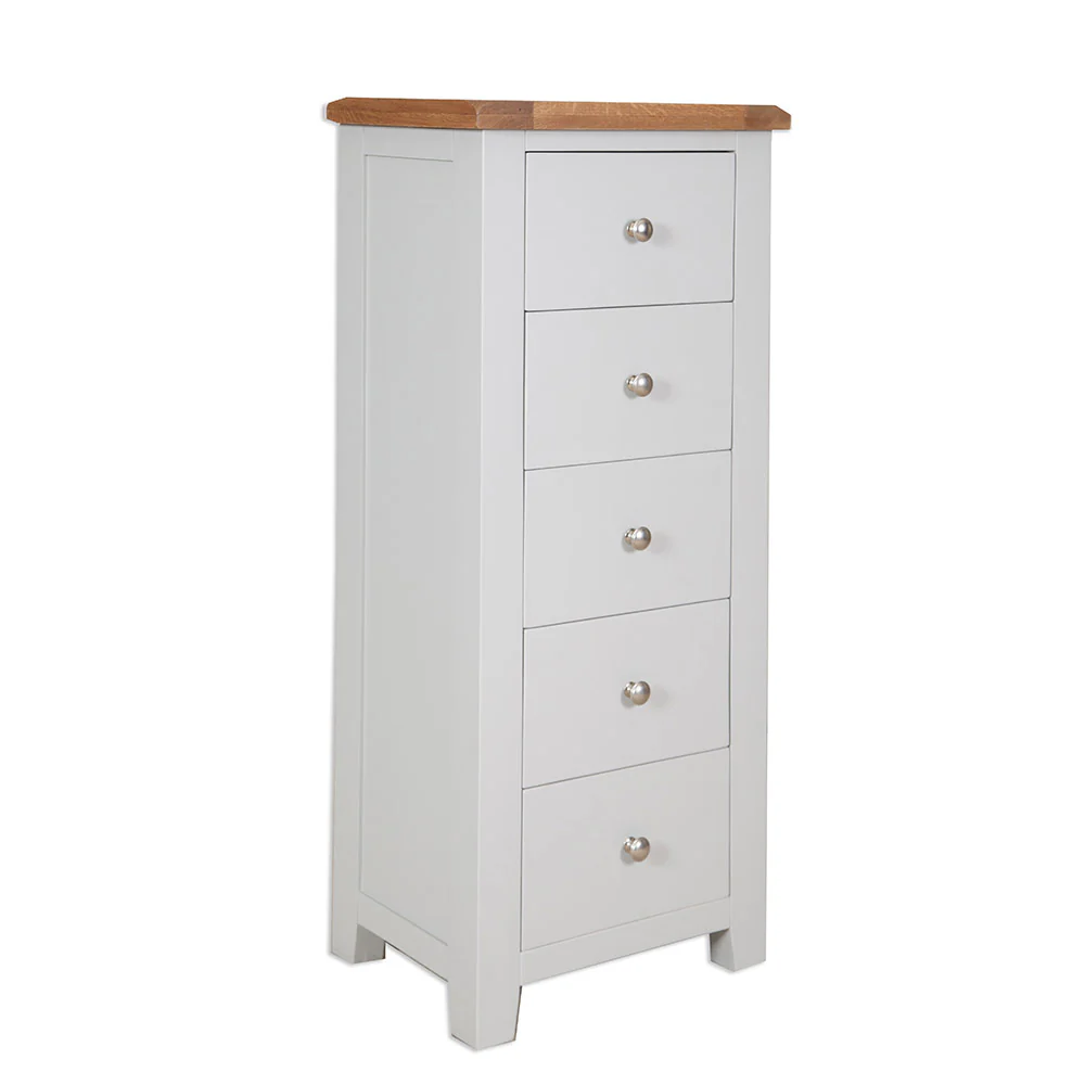 St.Ives French Grey & Oak Tall Boy Chest Of Drawers
