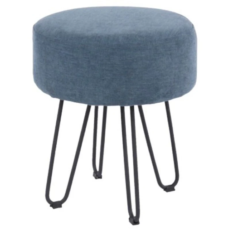 Aspen Blue Fabric Round Stool with Hairpin Legs