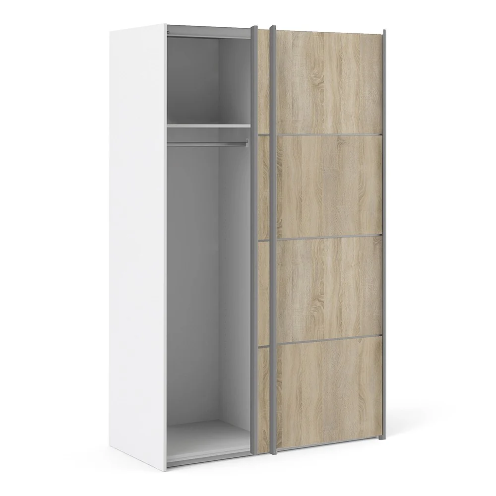 Verona Sliding Wardrobe 120cm in White with Oak Doors & 2 Shelves