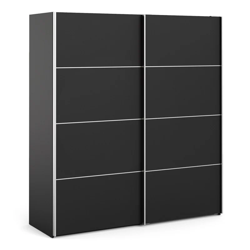 Verona Sliding Wardrobe 180cm in Black Matt with Black Matt Doors & 2 Shelves