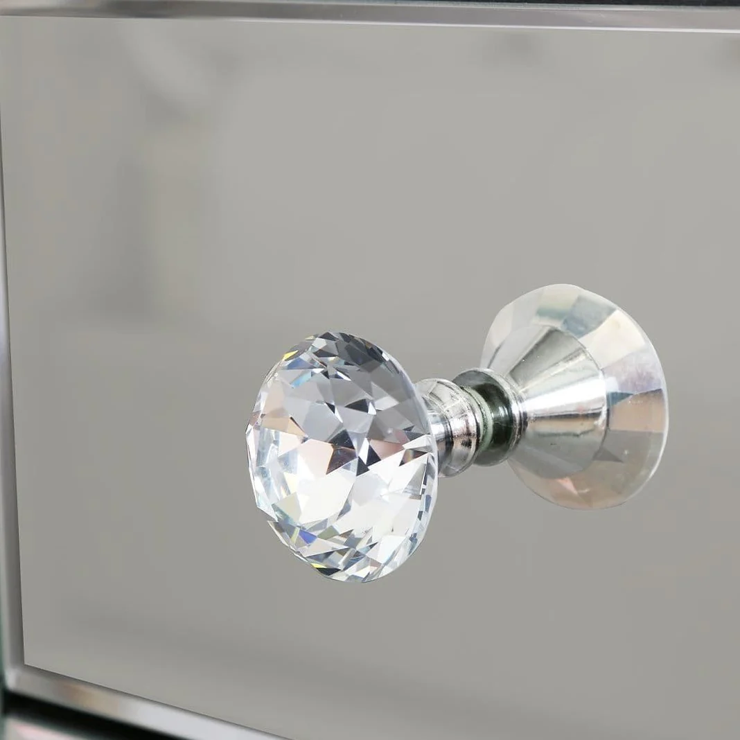 Crushed Diamond & Mirrored 2 Drawer Dressing Table, Stool & Mirror Set