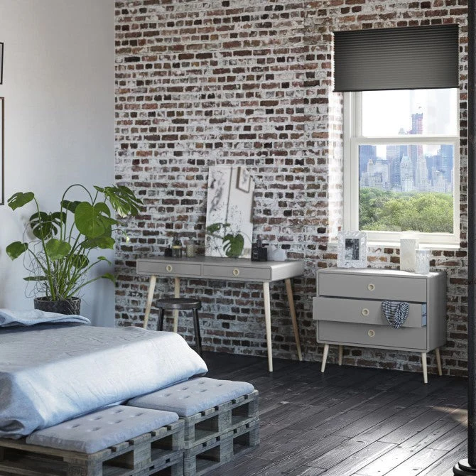 Softline 2 Drawer Desk / Dressing Table - Grey