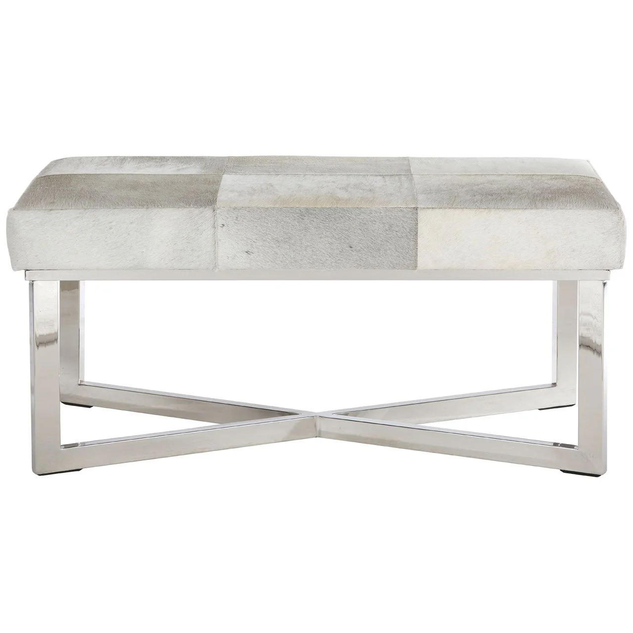 Townhouse Genuine White Leather & Stainless Steel Base Bench