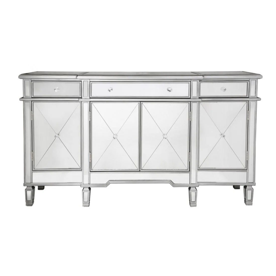 Beaumont Silver 3 Drawer 4 Door Mirrored Sideboard