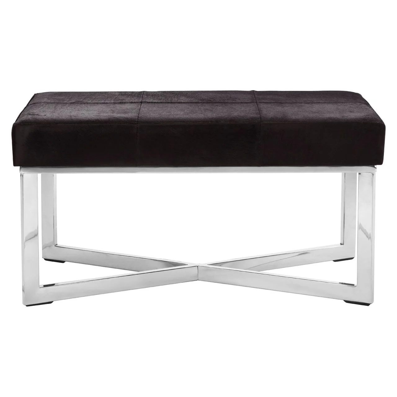 Townhouse Genuine Black Leather & Stainless Steel Base Bench