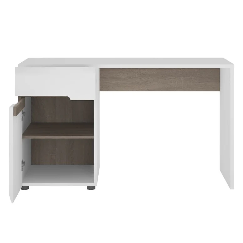 Chelsea White High Gloss & Truffle Oak Trim Dressing Table / Desk