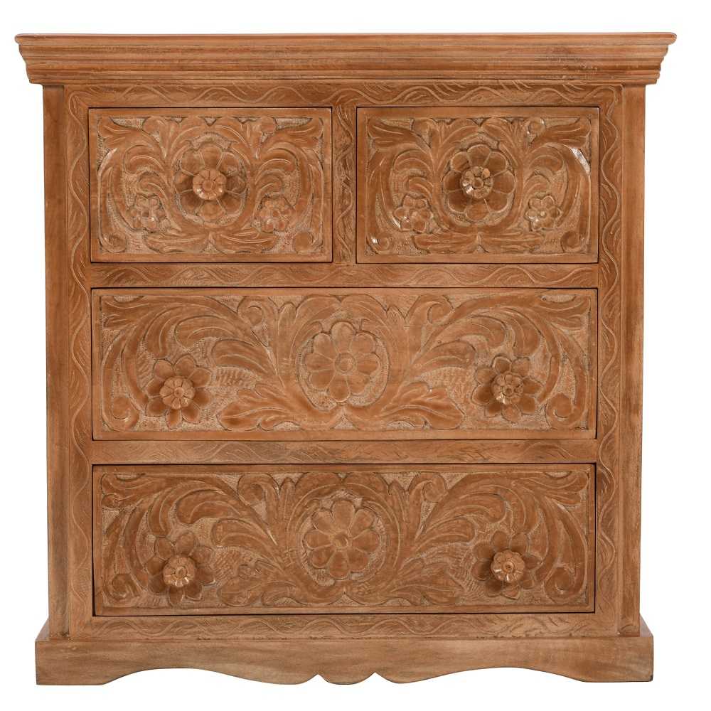 Carved Mango Wood 2 Over 2 Chest Of Drawers