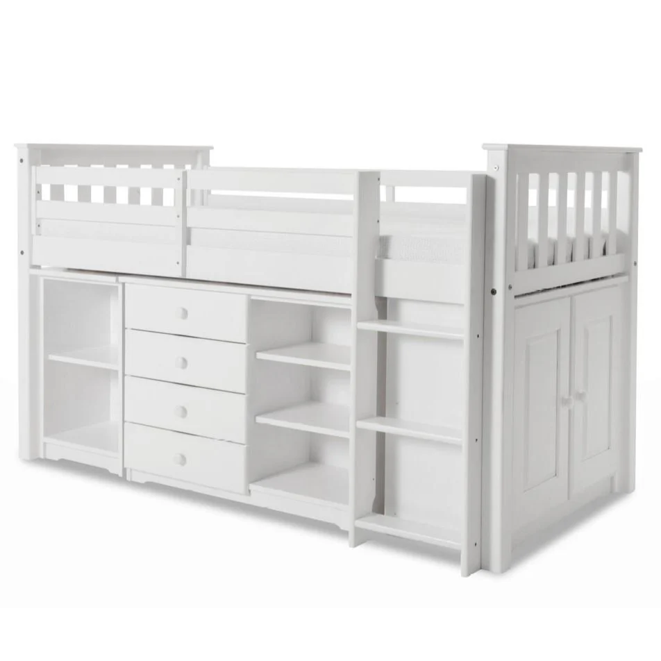 Porto Midi Sleeper with Desk, Chest & Bookcase White