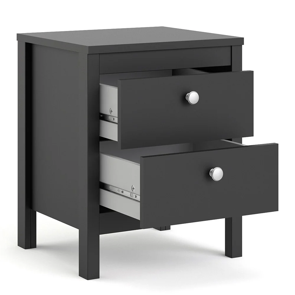 Madrid 2 Drawer Bedside Table - Matt Black