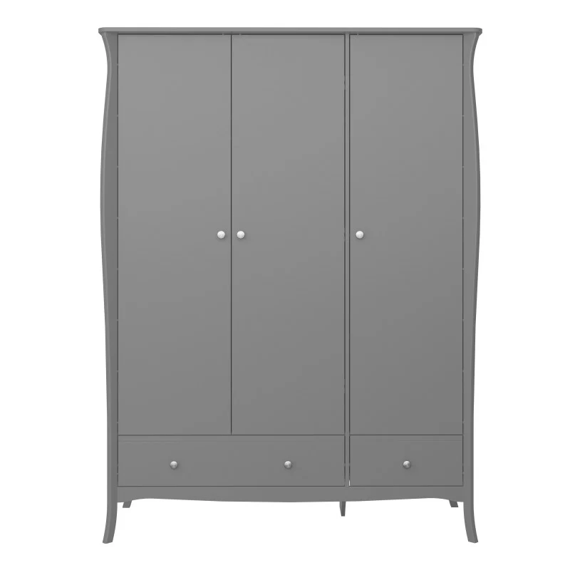 Baroque 3 Door 2 Drawer Wardrobe - Grey Painted Finish