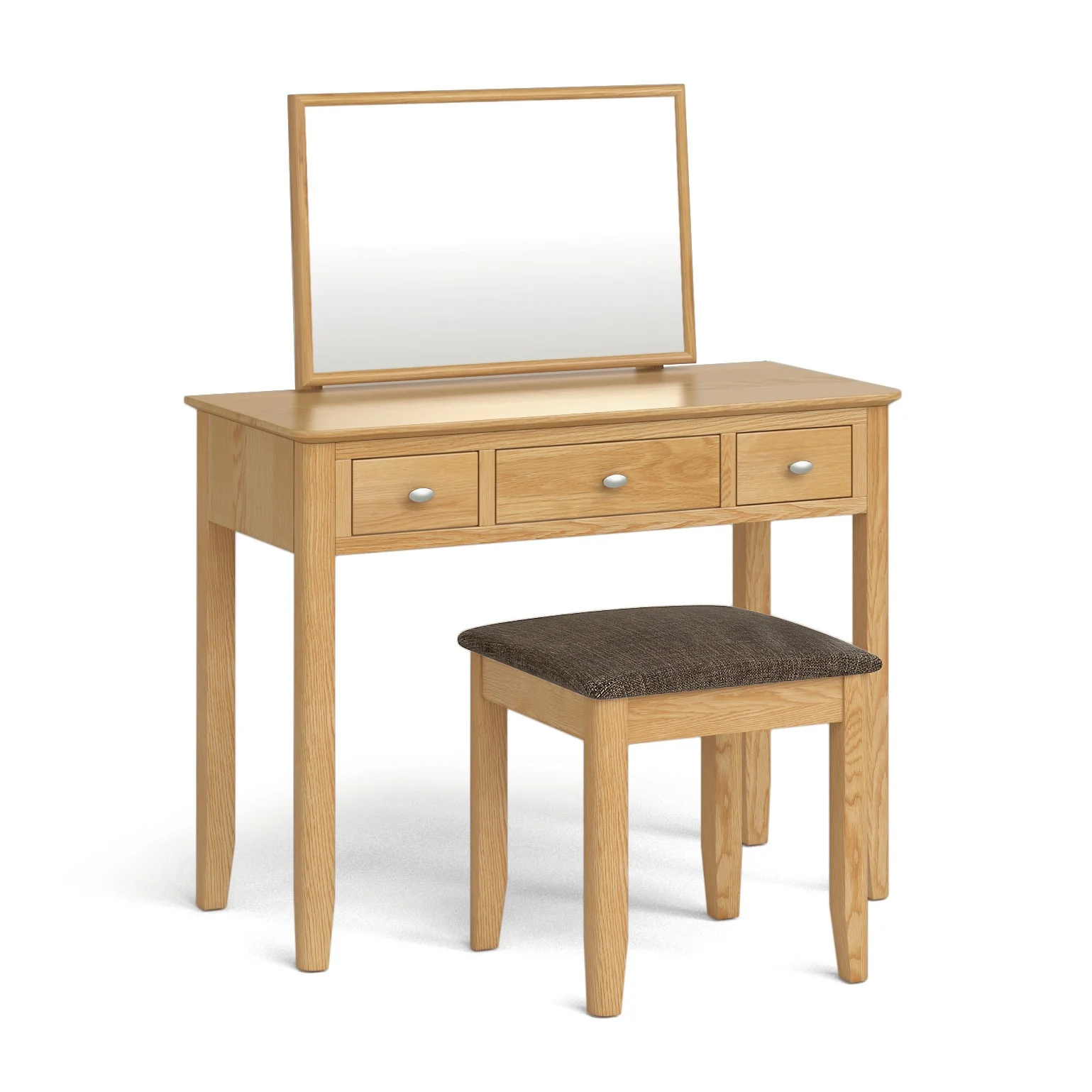 Bath Oak Dressing Table Set with Stool & Mirror