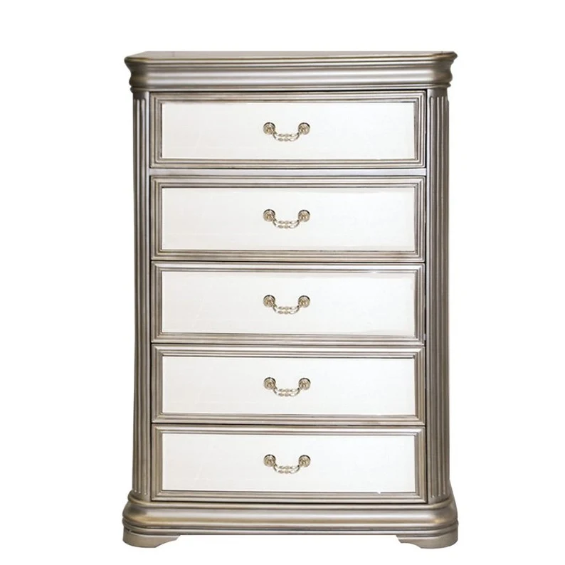 Jessica Champagne Mirrored 5 Drawer Tall Chest