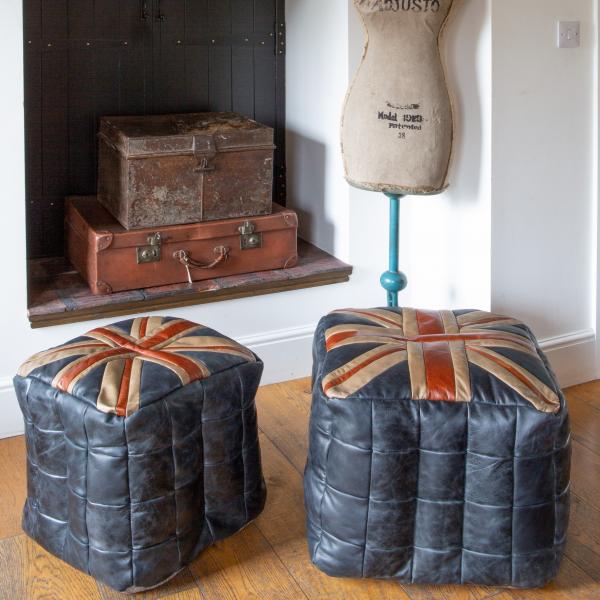 Union Jack Vintage Leather Cube Bean Bag - Large