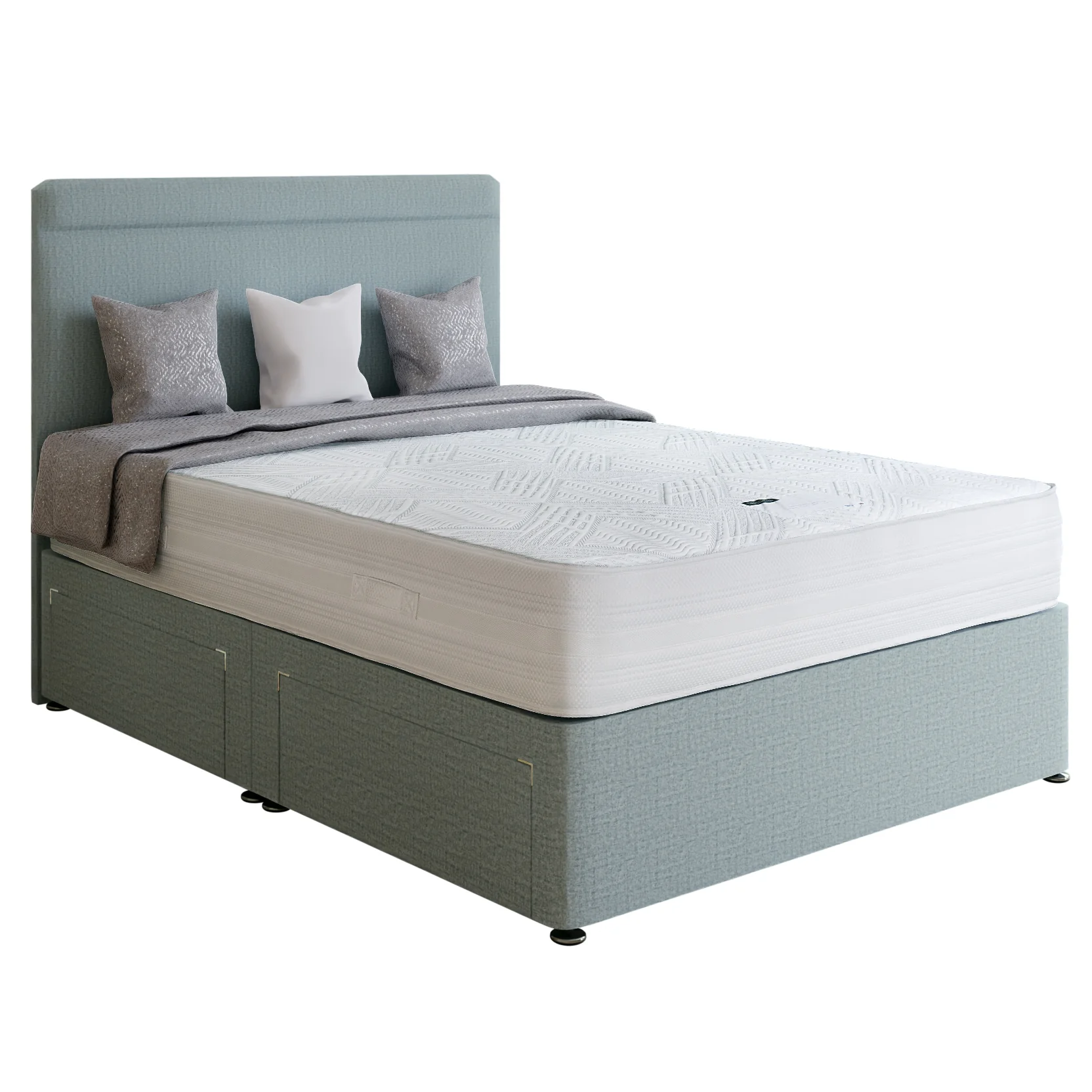Exquisite Latex & Copper Divan Bed Set - Base + Mattress + Headboard - Choice Of Fabrics & Sizes