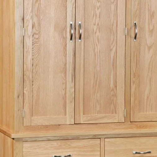 Bevel Natural Solid Oak 3 Door 2 Drawer Triple Wardrobe