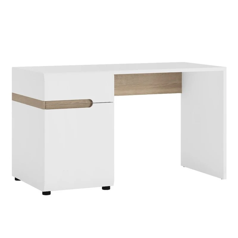 Chelsea White High Gloss & Truffle Oak Trim Dressing Table / Desk