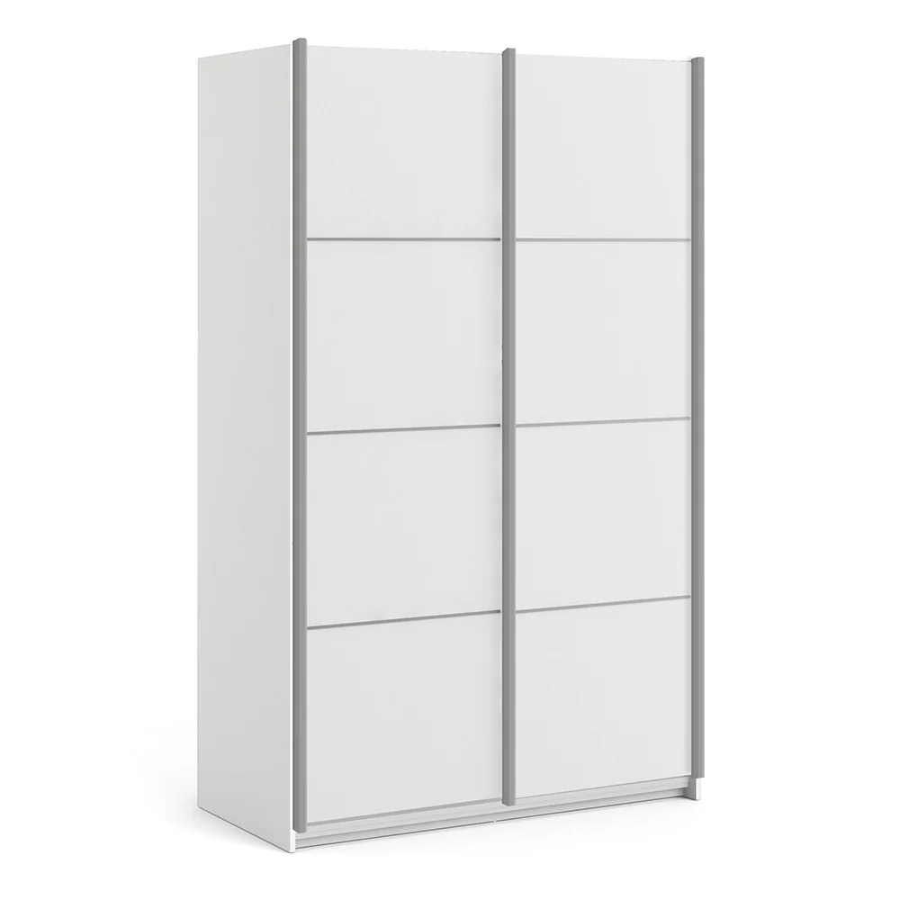 Verona Sliding Wardrobe 120cm in White with White Doors & 2 Shelves