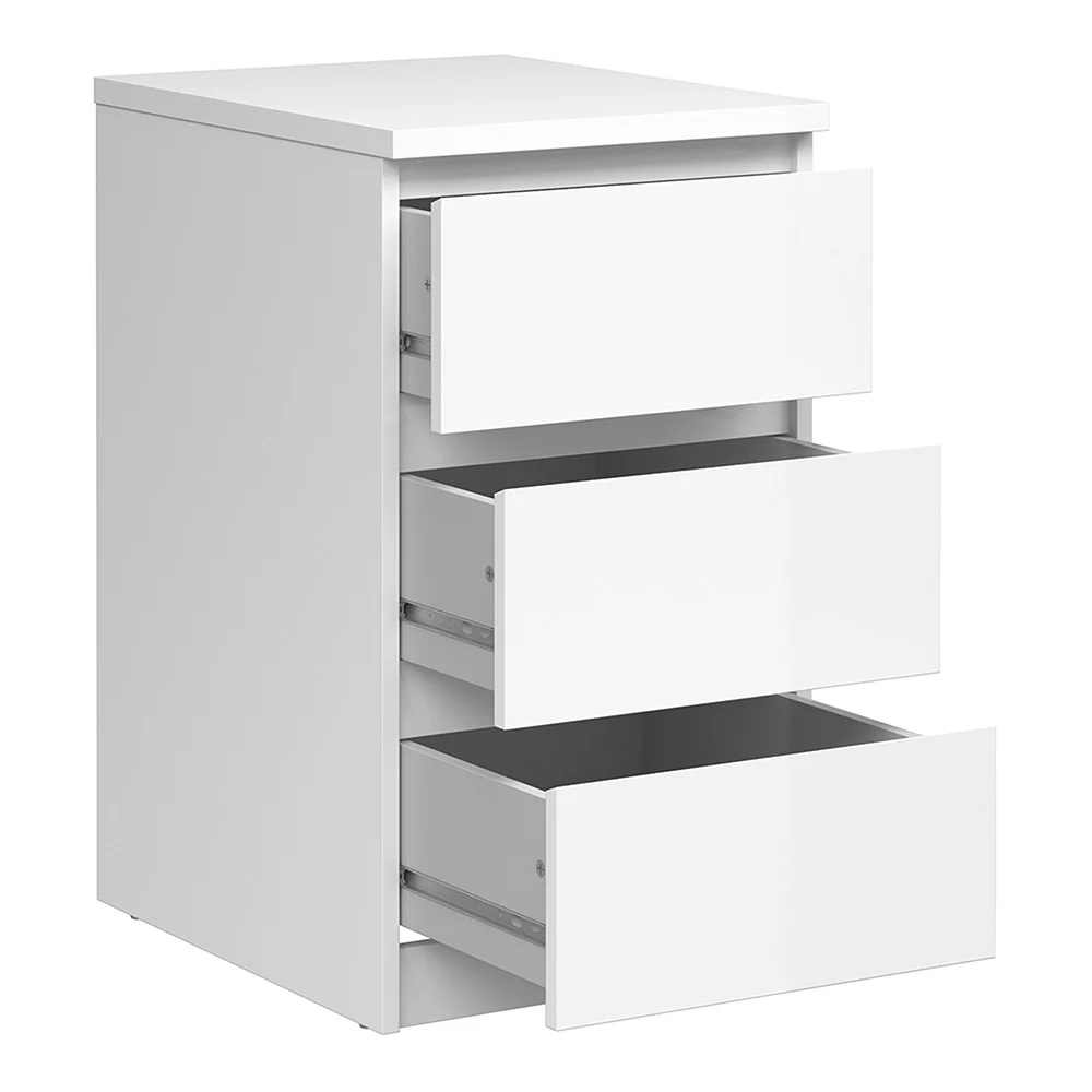 Naiah Bedside - 3 Drawer in White High Gloss