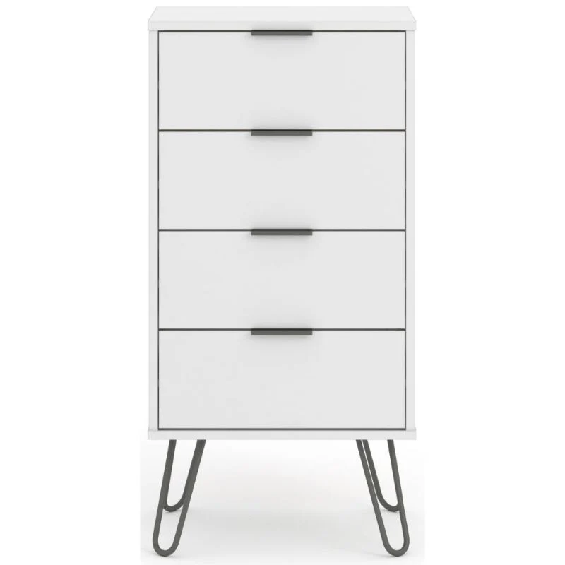 Augusta White 4 Drawer Narrow Chest with Hairpin Legs