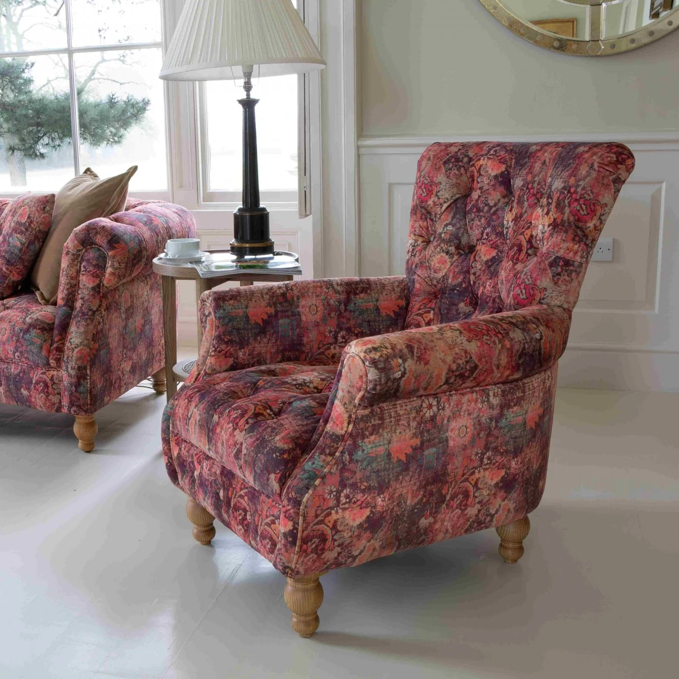 Serpentine Buttoned Chesterfield Wing Chair